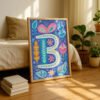 Letter B Floral Alphabet Decor -  Floral Initial Nursery Decor - Whimsical Folk Flower Monogram - Baby Shower Gift