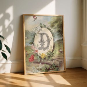 Letter D Vintage Floral Art Print - Victorian Garden Decor - Antique Botanical Monogram - Wedding Gift