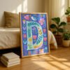 Letter D Floral Art Print - Girl Nursery Initial Poster - Colorfol Flower Monogram - Baby Shower Gift