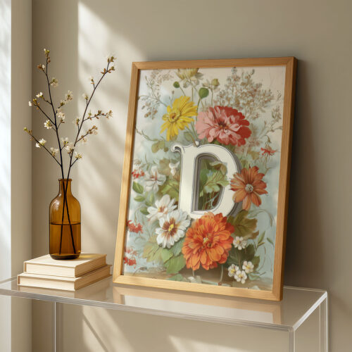 Letter D Vintage Floral Art Print - Victorian Garden Decor - Antique Botanical Monogram - Wedding Gift