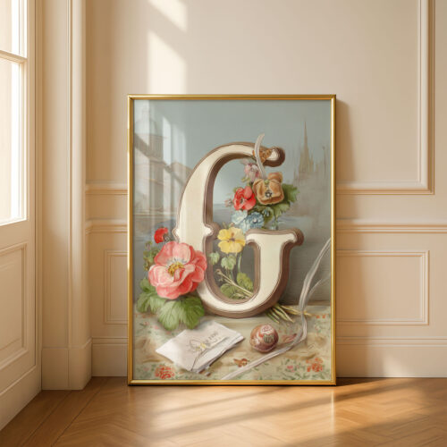 image.png Letter G Vintage Floral Art Print - Victorian Garden Decor - Antique Botanical Monogram - Wedding Gift