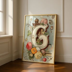 Letter G Vintage Floral Art Print - Victorian Garden Decor - Antique Botanical Monogram - Wedding Gift