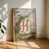 Letter H Botanical Monogram Poster - Cottagecore Nursery Decor - Vintage Floral Alphabet Wall Art - Retro Typography