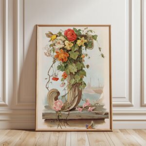 Letter J Botanical Monogram Poster - Cottagecore Nursery Decor - Vintage Floral Alphabet Wall Art - Retro Typography