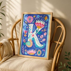Letter K Floral Alphabet Decor - Girl Nursery Initial Poster - Colorfol Flower Monogram - Baby Shower Gift