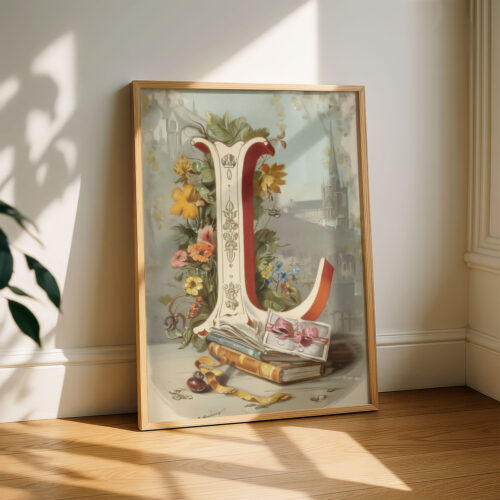 Letter L Vintage Floral Art Print - Victorian Garden Decor - Antique Botanical Monogram - Wedding Gift