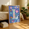 Letter L Floral Art Print -  Floral Initial Nursery Decor - Whimsical Folk Flower Monogram - Baby Name Sign