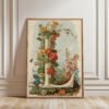 Letter L Vintage Floral Art Print - Victorian Garden Decor - Antique Botanical Monogram - Wedding Gift