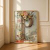 Letter P Botanical Monogram Poster - Cottagecore Nursery Decor - Vintage Floral Alphabet Wall Art - Retro Typography