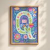Letter Q Floral Alphabet Decor -  Floral Initial Nursery Decor - Whimsical Folk Flower Monogram - Baby Shower Gift