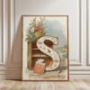 Letter S Vintage Floral Art Print - Victorian Garden Decor - Antique Botanical Monogram - Wedding Gift