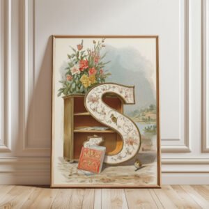 Letter S Vintage Floral Art Print - Victorian Garden Decor - Antique Botanical Monogram - Wedding Gift