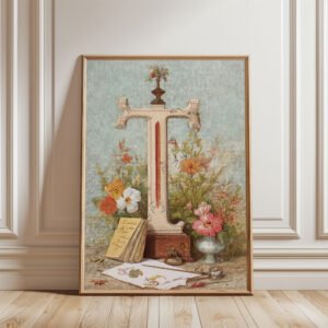 Letter T Vintage Floral Art Print - Victorian Garden Decor - Antique Botanical Monogram - Wedding Gift