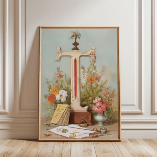 Letter-T-2_5 Letter T Vintage Floral Art Print - Victorian Garden Decor - Antique Botanical Monogram - Wedding Gift