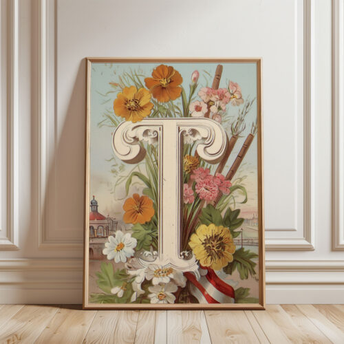 Letter-T_5 Letter T Vintage Floral Art Print - Victorian Garden Decor - Antique Botanical Monogram - Wedding Gift