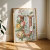 Letter U Botanical Monogram Poster - Cottagecore Nursery Decor - Vintage Floral Alphabet Wall Art - Retro Typography
