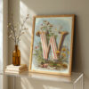 Letter W Vintage Floral Art Print - Victorian Garden Decor - Antique Botanical Monogram - Wedding Gift