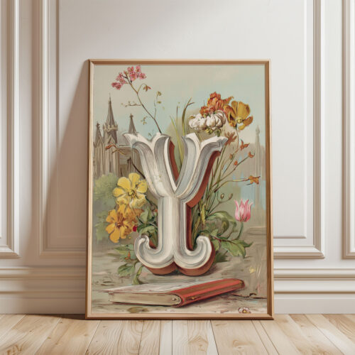 Letter Y Vintage Floral Art Print - Victorian Garden Decor - Antique Botanical Monogram - Wedding Gift