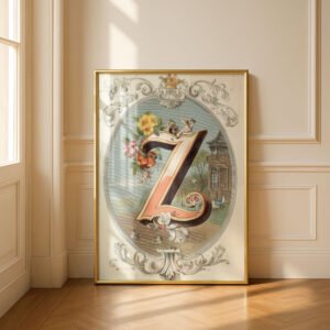 Letter Z Botanical Monogram Poster - Cottagecore Nursery Decor - Vintage Floral Alphabet Wall Art - Retro Typography