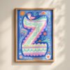 Letter Z Floral Art Print - Girl Nursery Initial Poster - Whimsical Folk Flower Monogram - Baby Name Sign