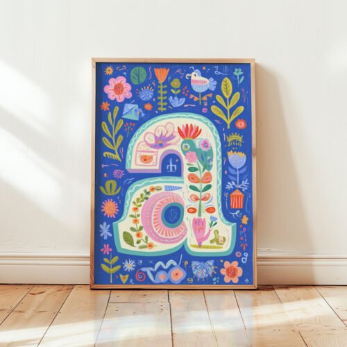 Letter A Floral Art Print - Girl Nursery Initial Poster - Colorfol Flower Monogram - Baby Name Sign