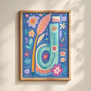 Letter D Floral Art Print - Girl Nursery Initial Poster - Colorfol Flower Monogram - Baby Shower Gift