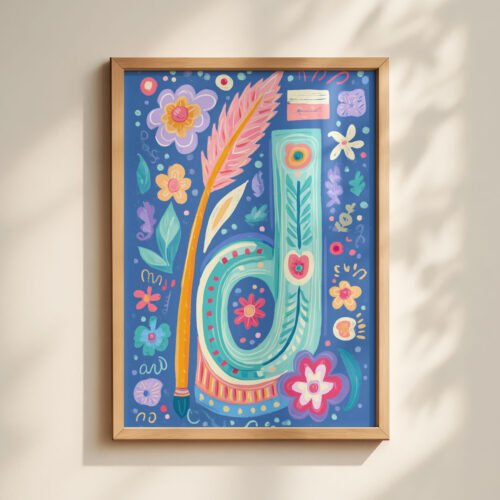 Letter D Floral Art Print - Girl Nursery Initial Poster - Colorfol Flower Monogram - Baby Shower Gift