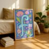 Letter F Floral Art Print -  Floral Initial Nursery Decor - Whimsical Folk Flower Monogram - Baby Name Sign