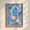 Letter G Floral Art Print - Girl Nursery Initial Poster - Whimsical Folk Flower Monogram - Baby Shower Gift