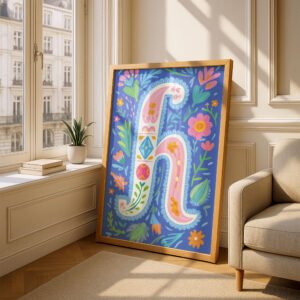 Letter H Floral Alphabet Decor - Girl Nursery Initial Poster - Colorfol Flower Monogram - Baby Name Sign