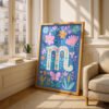 Letter M Floral Alphabet Decor - Girl Nursery Initial Poster - Whimsical Folk Flower Monogram - Baby Shower Gift