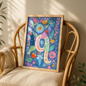 Letter Q Floral Alphabet Decor -  Floral Initial Nursery Decor - Whimsical Folk Flower Monogram - Baby Shower Gift