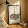 Vinyl Record Minimal Line Black and Red Art - Gift for Record Lover