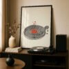 Vinyl Record Minimal Line Black and Red Art - Gift for Record Lover