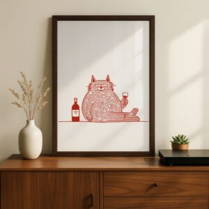Funny Cat as Vinyl holding Wine - Music Room Decor
