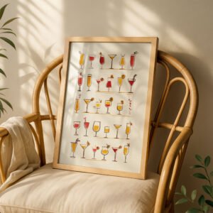 Retro Cocktail Pattern - Fruit Cocktail Poster, - Funky Bar Decor