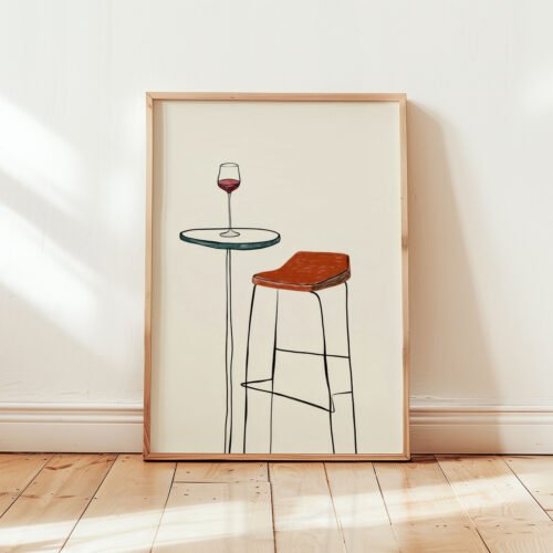 Bar Stool Art - Wine Time Print - Retro Furniture Illustration