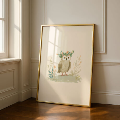 Vintage Owl Art Print - Wise Bird Illustration - Woodland Nursery Decor