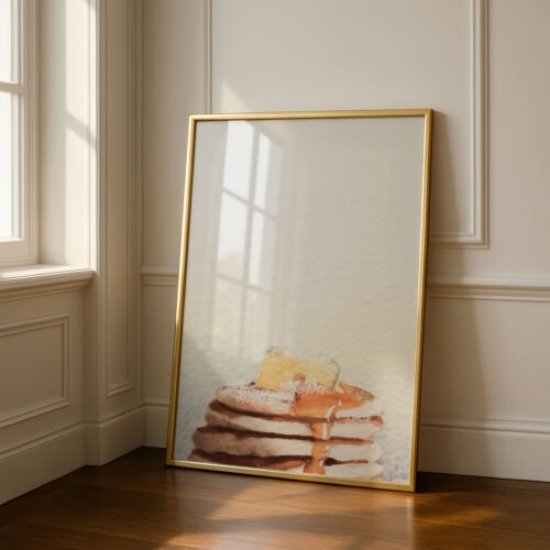 image.png Fluffy Pancake Stack Print - Breakfast Wall Art - Syrup and Butter Illustration