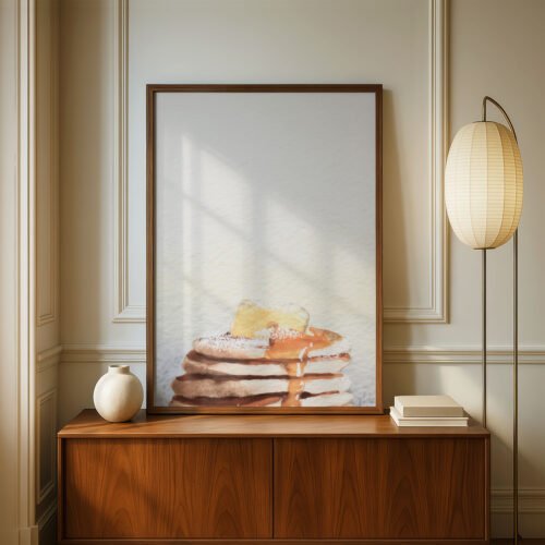 image.png Fluffy Pancake Stack Print - Breakfast Wall Art - Syrup and Butter Illustration