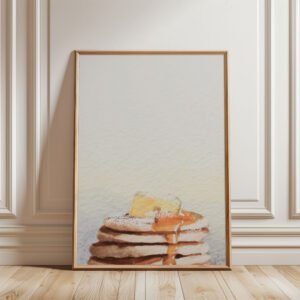 Fluffy Pancake Stack Print - Breakfast Wall Art - Syrup and Butter Illustration
