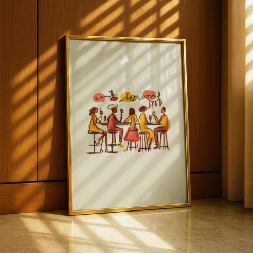 image.png Lively Bar Scene - Cozy Crowd Print - Cafe Interior Wall Art