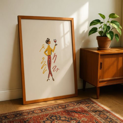 Chic Lady with Wine Art - Wine Connoiseur - Trendy Bar Decor