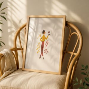 Chic Lady with Wine Art - Wine Connoiseur - Trendy Bar Decor
