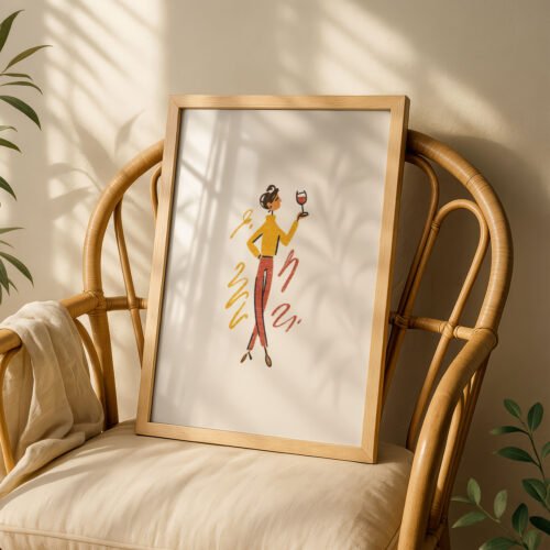 Chic Lady with Wine Art - Wine Connoiseur - Trendy Bar Decor