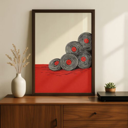 Rolling Vinyls - Black and Red - Music Room Wall Art