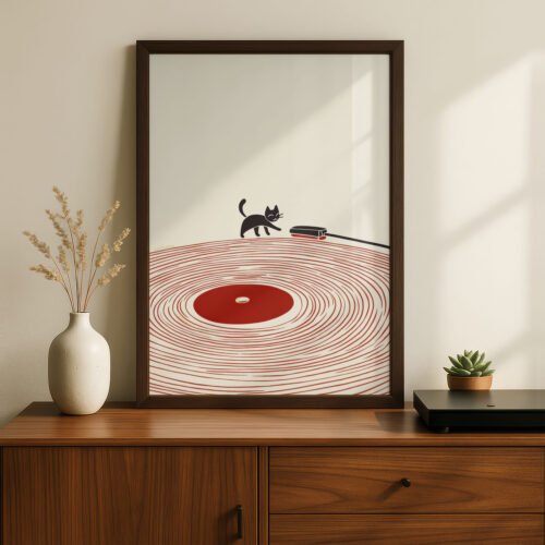 Set of 3 - Funny DJ Cat Minimalist Line Art