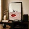 Black Cat with Red Vinyl Wall Art - Gift for Vinyl Lover