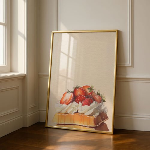 Strawberry Waffle Print - Sweet Breakfast Art - Dessert Wall Decor