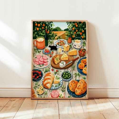 Feast Art Print - Picnic Table Decor - Maximalist Food Illustration
